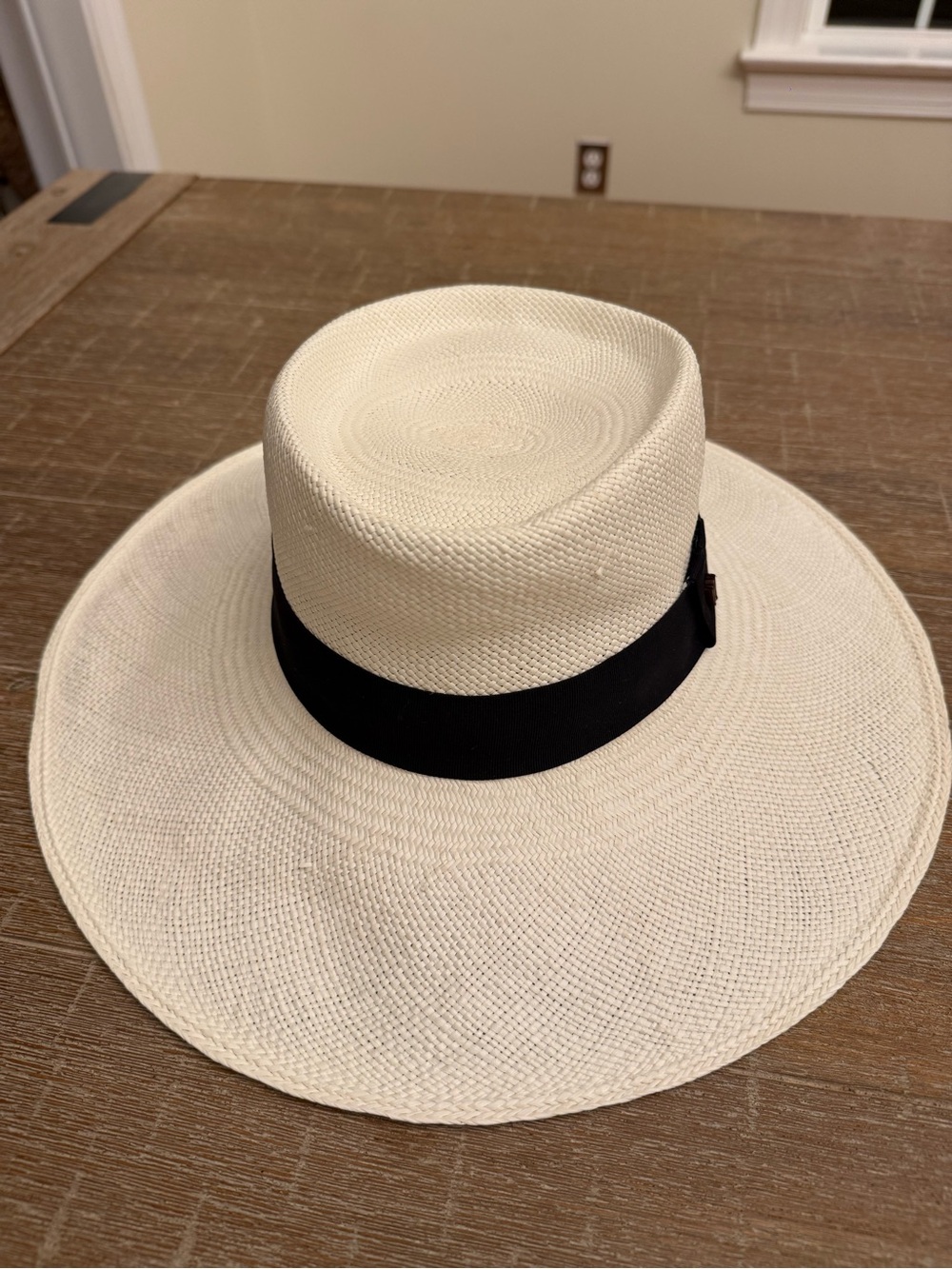 Wide Brim Straw Sun Hat with Black Band
